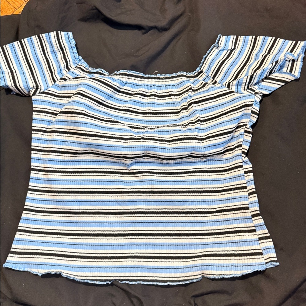 Striped Off-Shoulder Blue & White Women's Top
